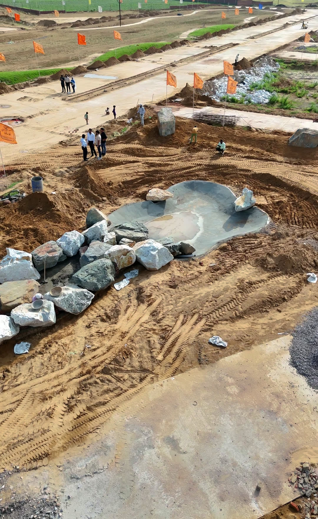 Landscape and water feature construction at site