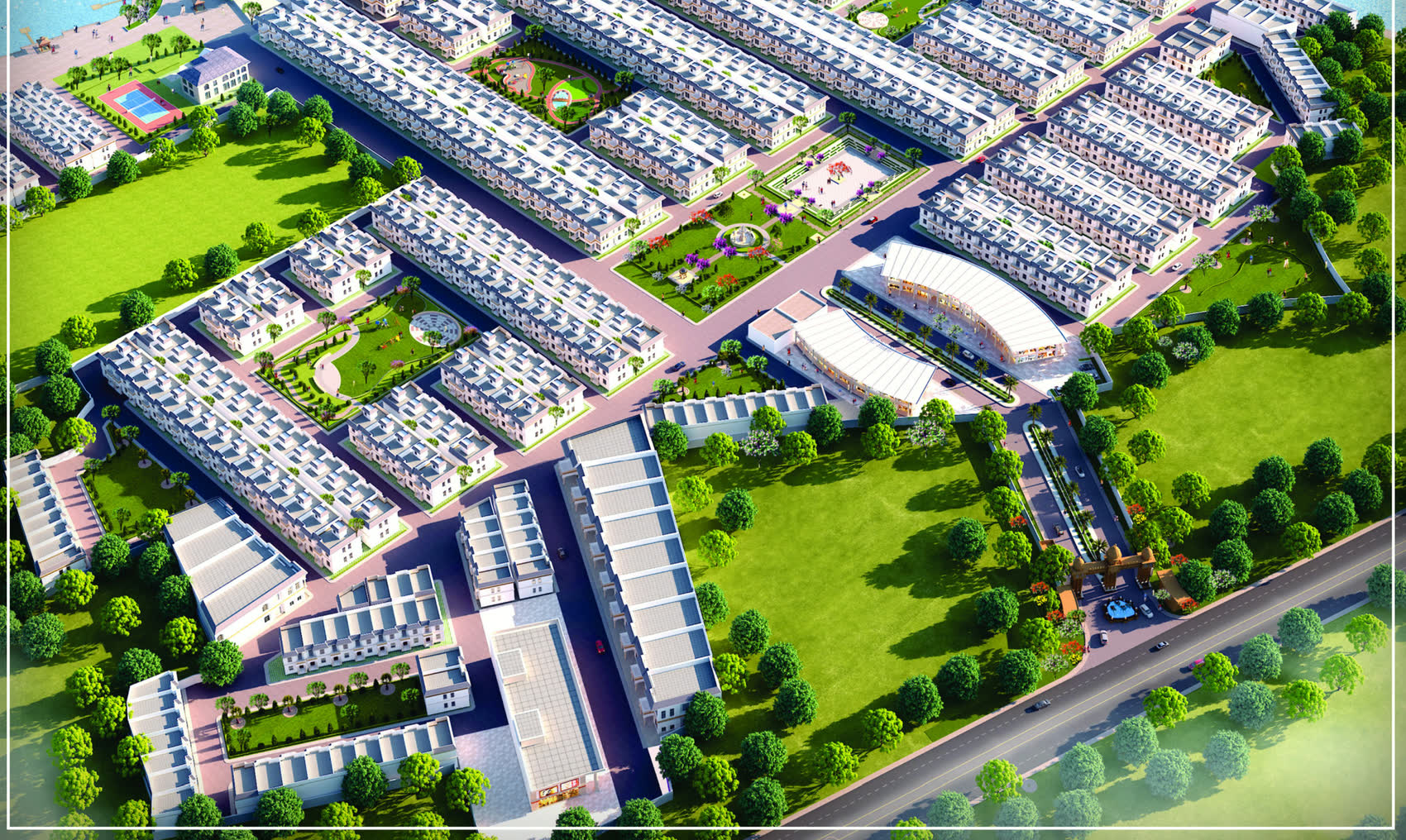 Master layout of The Golden City Township showing residential sectors, central park and commercial complex